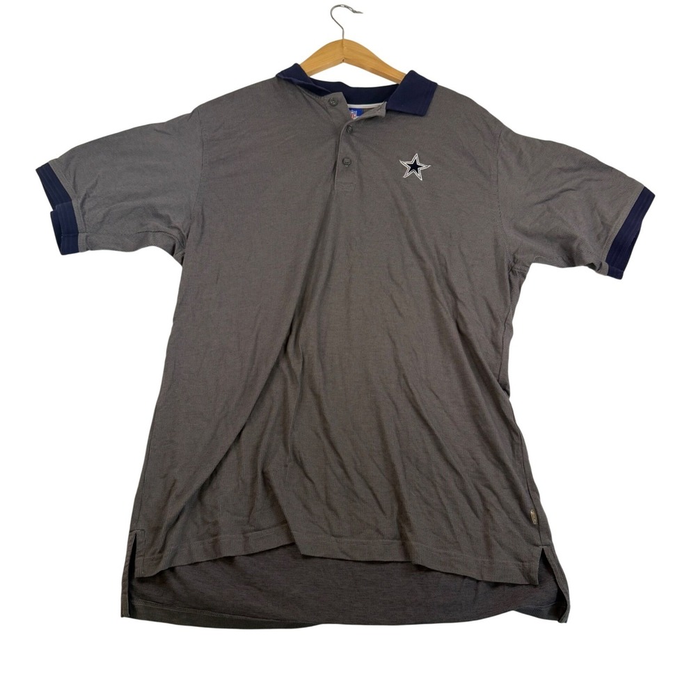 Reebok NFL Dallas Cowboys Polo Shirt Mens Medium Grey Navy Blue Star Logo 2463